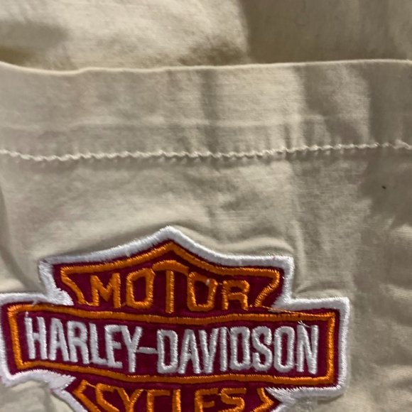 Harley Davidson Jamaica Embroidered Short Sleeve Button Front Shirt Tan Size L - Picture 5 of 8